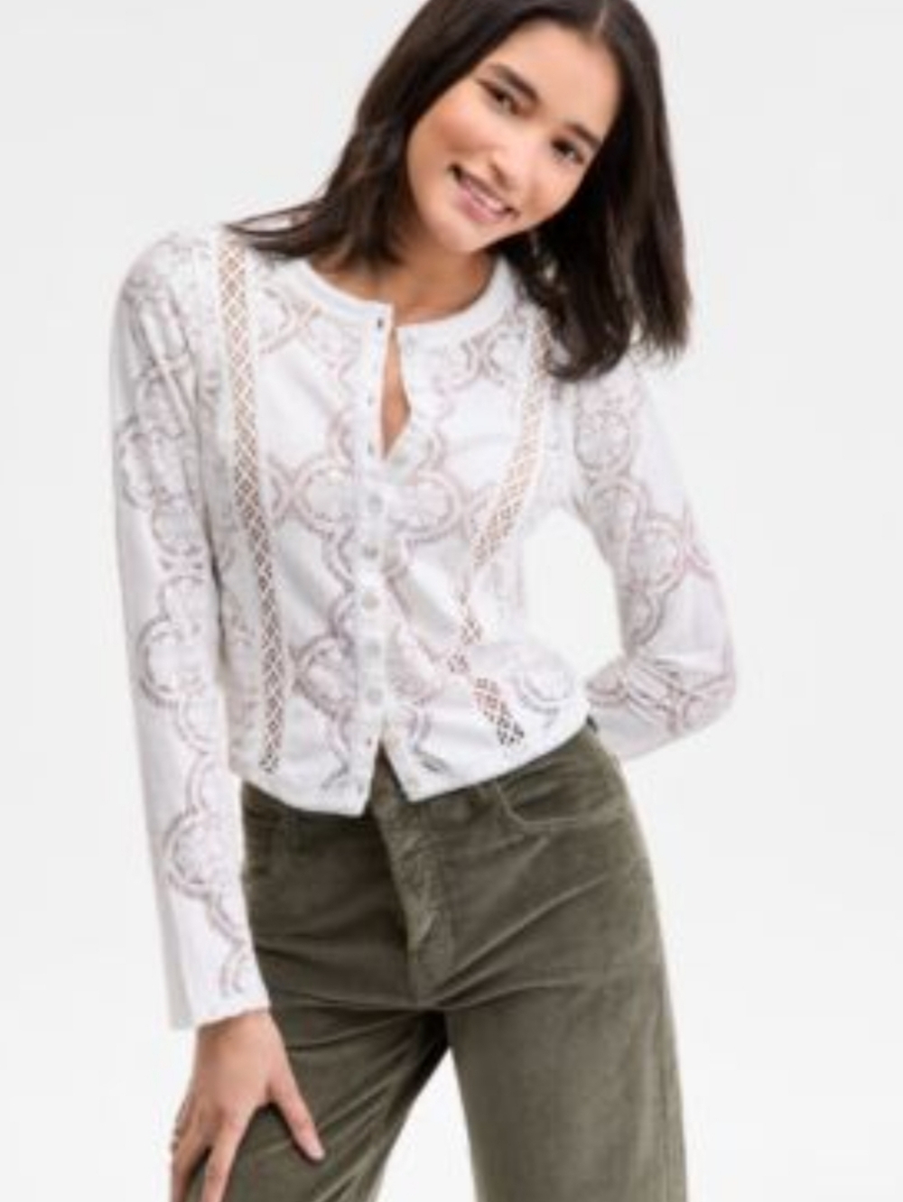 Free People Lace Button Up Top